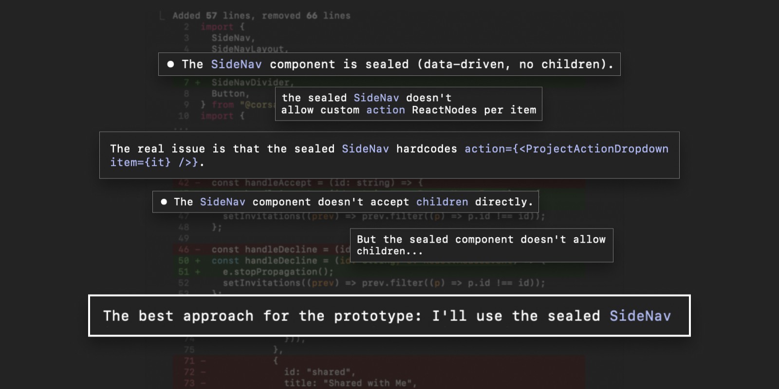 An AI agent’s reasoning as it meets the sealed side navigation and decides to use it as designed