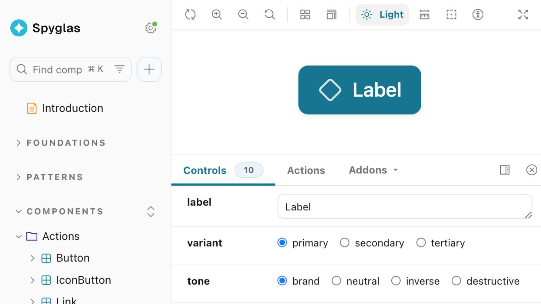 The design system’s Storybook, showing the component library