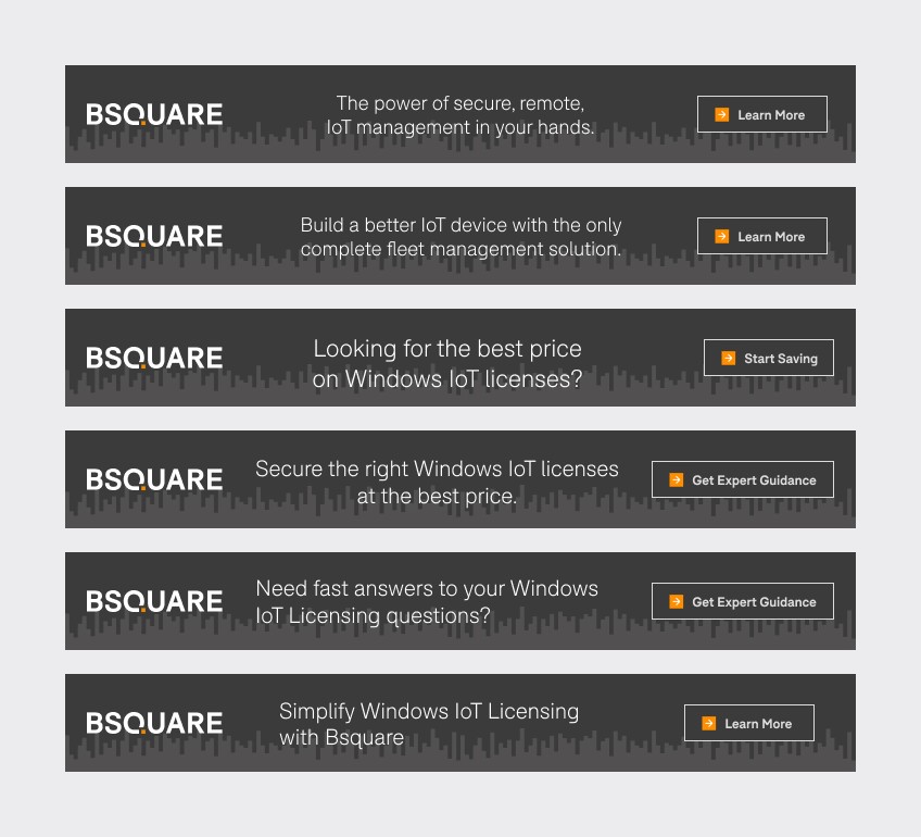 Six leaderboard ads from different campaigns, each with a different message on the same layout